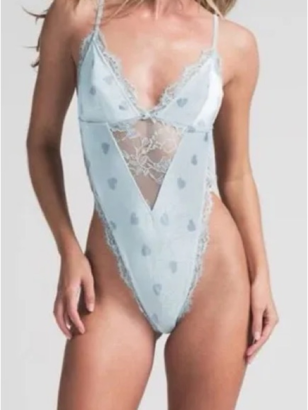 Skims Gray Lace Heart Sheer Teddy Bodysuit
